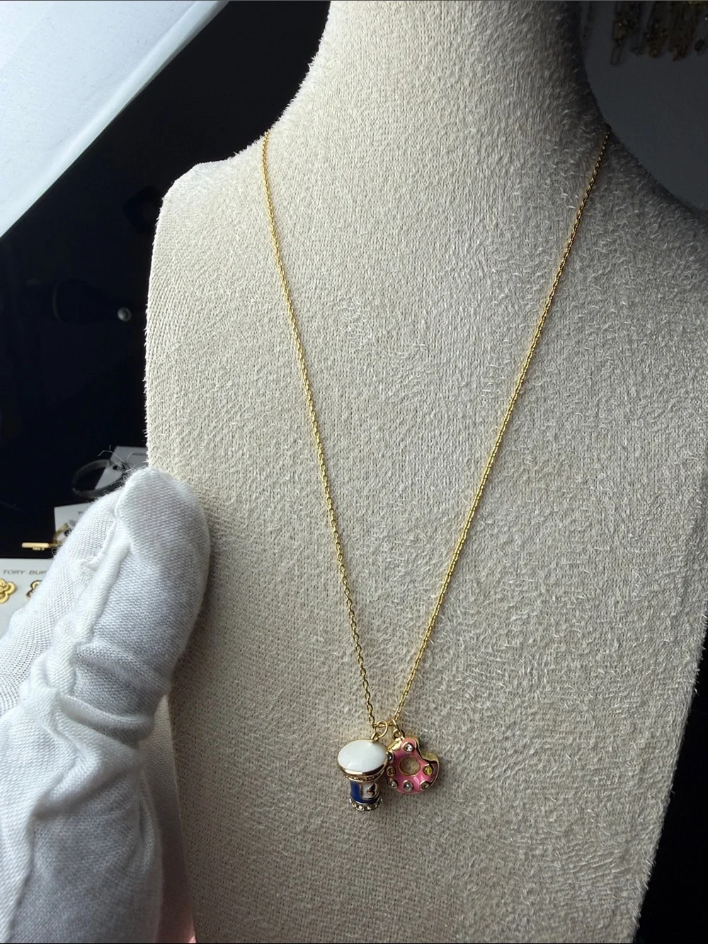 kate spade Gold Necklace with Pink Donut & Blue Drink Charms